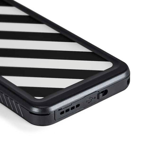 Black and White Geometric Stripes Galaxy S24 Plus Waterproof Case